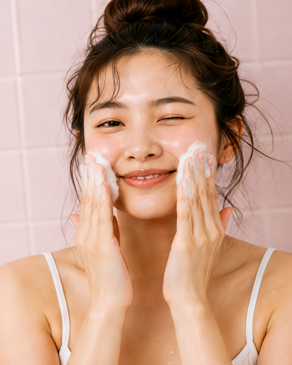About us image girl washing her face